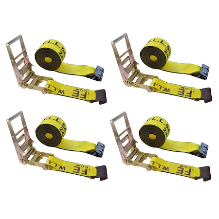 Heavy Duty 4 X 30' Ratchet Tie Down Strap Flat Hook For Farm Trailer Truck Yellow, 4PK